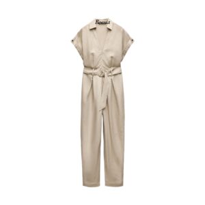 Linnen jumpsuit met ceintuur beige