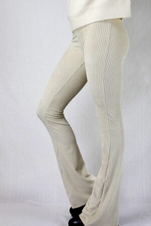 Ribbed flared pants beige