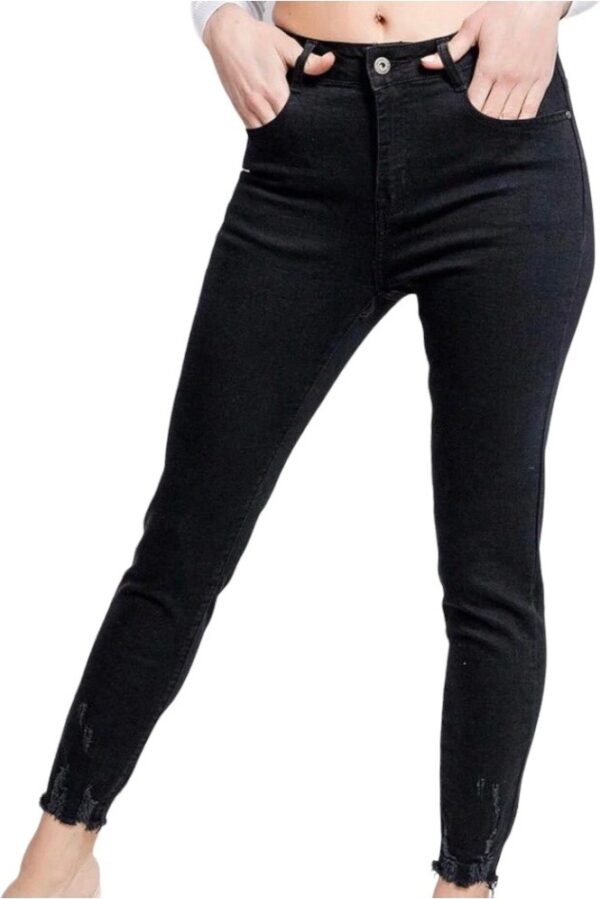 Zwarte skinny jeans high waist onafgewerkte zoom