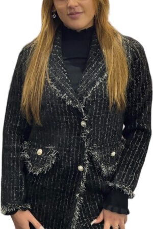 Chique Chanel- geinspereerde zwarte blazer vest met parels
