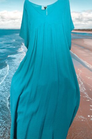 Strand dress maxi wafel aqua blauw